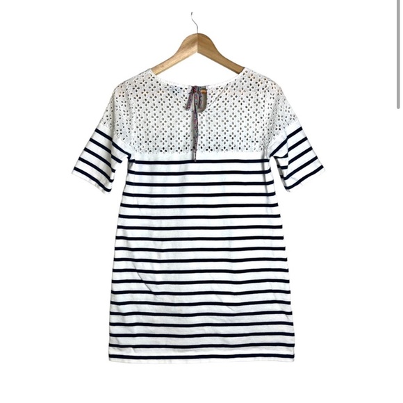 Anthropologie Postmark Women's Navy Stripe Eyelet Tunic Blouse Mini Dress Small - Picture 2 of 4